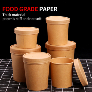 Contenedor desechable Biodegradable de 8Oz, 12Oz, 16Oz, 26 Oz, 32Oz, <span class=keywords><strong>para</strong></span> llevar papel Kraft, taza de <span class=keywords><strong>sopa</strong></span> con tapa, descuento b - Product Image 4