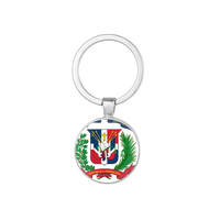 Porte-clés imprimé double face avec motif du drapeau de Porto Rico, porte-clés rond en alliage et verre pour souvenir touristique