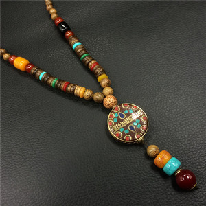 Fatti a mano Mala Buddista Perline di Legno Del Pendente Della Collana Etnica di Pesce Corno Collana di Dichiarazione A Lungo Per Le Donne Degli Uomini Gioielli Nepal - Product Image 4