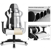 Chaise de jeu Chaise de bureau à dossier haut Bureau d'ordinateur Course vidéo Chaise de travail ergonomique pivotante réglable Appui-tête lombaire