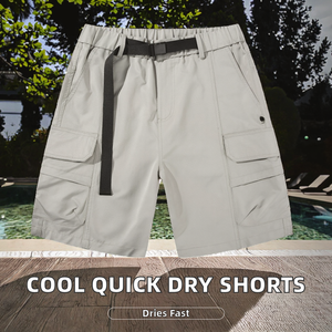 Shorts cargo pour hommes en coton et élasthanne, respirants, à séchage rapide, à taille élastique, couleur unie, longueur mi-cuisse, décontractés, frais, pour l'entraînement - Product Image 2