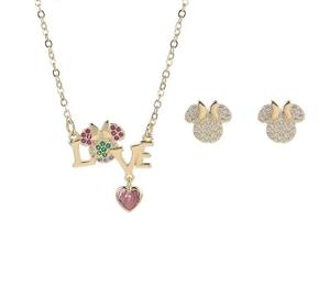 Juego de Joyería de Corazón Chapado en Oro de 18K al por Mayor con Motivo de Amor, Collar y Pendientes de Diseño de Moda con Circonita Cúbica, Aleación de Cobre Premium - Product Image 6