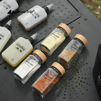 Ensemble de bouteilles à condiments modernes en verre pour le camping en plein air, boîte à assaisonnements pour pique-nique et distributeur d'huile, bocaux scellés avec couvercles en bambou et en bois