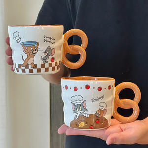 Zuo Mu Tom And Jerry <b>Ceramic</b> <b>Mug</b> Double Ring Handle Heat Resistant Breakfast Cup For Home Office Gift - Product Image 3