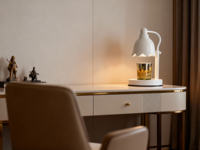Lampe chauffe-cire électrique en métal blanc, design cloche, réglable en hauteur, avec minuterie, pour décoration intérieure personnalisée, cadeau