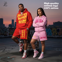 Logo personnalisé hommes ensembles courts survêtements joggers costumes 100% coton broderie deux pièces ensembles sport fermeture éclair sweat à capuche sweat