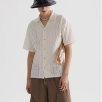 Chemise habillée personnalisée, décontractée à col boutonné - Design col cubain, chemise unie vintage perlée respirante à manches courtes pour homme