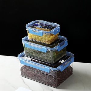 気密プラスチック食品保存容器、青い四角いロック付き、漏れ防止、電子レンジ・食洗機対応、キッチン冷蔵庫冷凍庫用 - Product Image 2
