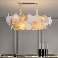 Lustre en verre en forme de feuille de ginkgo doré moderne Seeky, luminaire suspendu LED tricolore de luxe pour chambre à coucher et salon