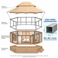 Villa de villégiature préfabriquée de luxe 4,5x8,5m à double couche, quatre saisons, avec mur en verre à rupture de pont thermique et membrane tendue PVDF 1050g