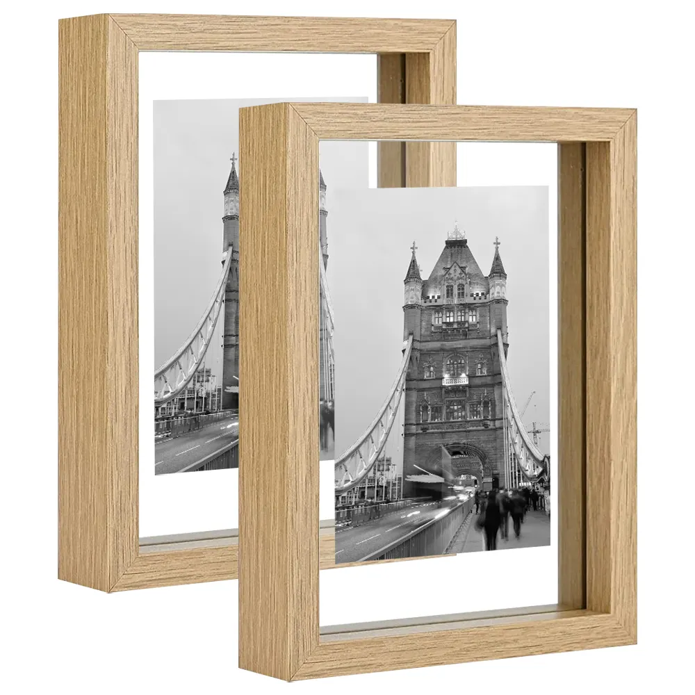 5X7 Zwevend Frame Set Van 2, Dubbel Glas Rustieke Fotolijst Voor Muur Opknoping Of Tafelblad Staand