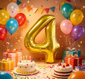 Party Love Helium-Filled Ready Metallic Number 4 Gold 80cm Foil Helium Balloon Party Decor - Product Image 3