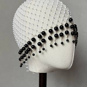 Coiffe de mariée style Flapper en maille avec strass et perles, à pampilles, pour l'Europe et les États-Unis - Product Image 2