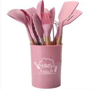 Bộ dụng cụ nhà bếp silicon 12 món giá cả phải chăng, chống dính, chịu nhiệt, kèm tay cầm gỗ - Product Image 2