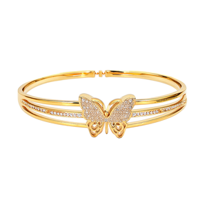 Brazalete de Moda en Acero Inoxidable 316L con Baño de Oro PVD, Diseño de Mariposa con Cristales Brillantes, Joyería para Mujer - Product Image 2