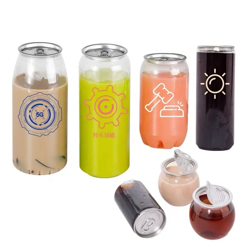250/350/500 Ml Food Grade Low Cost Plastic Beverage Cans Easy Open Plastic Soda Can Covered With Anti Dust Plastic Lid