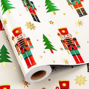 Nutcracker <b>Wrapping</b> <b>Paper</b> Roll 46.8 Sq Ft White Christmas Metallic Foil Decorative Gift Wrap - Product Image 1