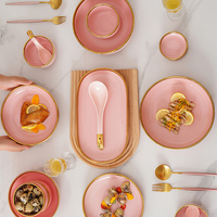 Service de table de luxe en porcelaine rose Phnom Penh, 18 pièces, pour 4 personnes, en céramique