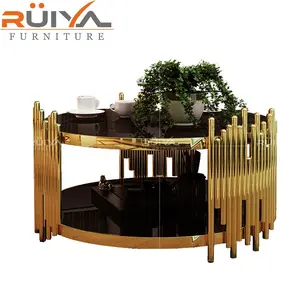 Guangzhou stile unico nero rotondo tavolino piano in vetro con cornice in oro