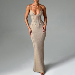 Vestido de punto elegante para mujer, sin mangas, sin espalda, cruzado, vendaje, estiramiento, Simple, Sexy, fiesta de cumpleaños, Clubwear, <span class=keywords><strong>Vestidos</strong></span> ajustados - Product Image 1