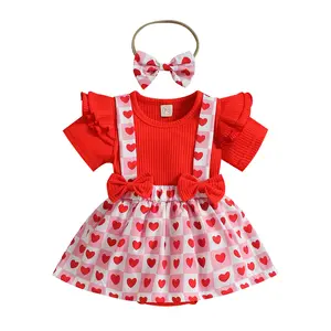 Manga curta Flutter Conjuntos de Roupas de Bebê Novo Nascido 0-3 meses para a Menina Roupas Da Criança com Bowknot e Saia Impressão