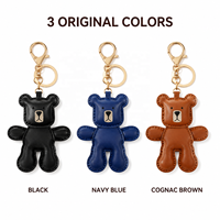 Porte-clés ours brodé fait main en cuir PU, pendentif animal mignon, breloque de sac, accessoire de sac à main, cadeau de vacances