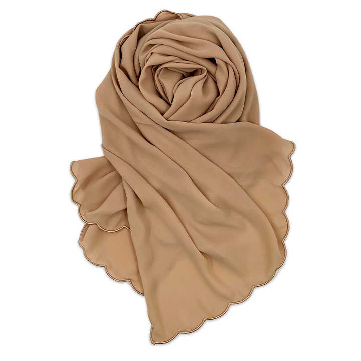 70*180 Customize Sulam Bawal Embroidery Edge Scallop Tudung Malaysia Chiffon Hijab Shawls Scarves