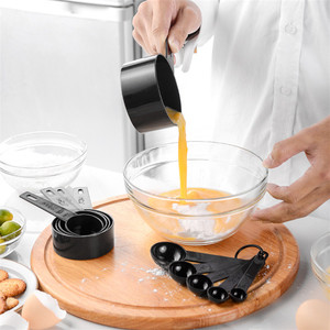 Reusable Kitchen Baking Tools 10 Pieces Black Color Plastic Measuring Cup and Measuring <b>Spoon</b> Set with Storage <b>Ring</b> - Product Image 2