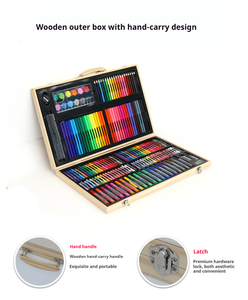 Fournitures scolaires personnalisées pour enfants, kit de cadeaux en bois de 180 pièces, ensemble de crayons de <span class=keywords><strong>couleur</strong></span>, ensemble de dessin artistique avec poignée <span class=keywords><strong>et</strong></span> loquet - Product Image 4