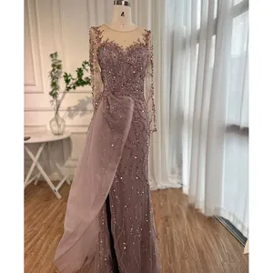 Abiti da Sera Eleganti a Sirena Blu a Maniche Lunghe <span class=keywords><strong>con</strong></span> Spacco Alto e Sopragonna Laterale Serene Hill 2024 per Feste Modello LA72044 Personalizzato - Product Image 3