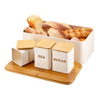 Bocal de rangement avec couvercles en bois personnalisé Boîte en métal pour sucre, thé, café, pain Boîtes en métal Boîte carrée pour la cuisine alimentaire Couvercle en bambou en bois Boîte en fer blanc