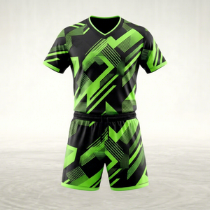 Conjunto de Camiseta de Fútbol para Hombre, Diseño Geométrico Negro y Verde, Manga Corta, Absorbe la Humedad, Ajuste Atlético, Uniforme para Todas las Temporadas - Product Image 1