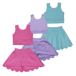 Conjunto de ropa atlética para niñas pequeñas, camiseta sin mangas de Color sólido con falda, ropa deportiva - Product Image 1