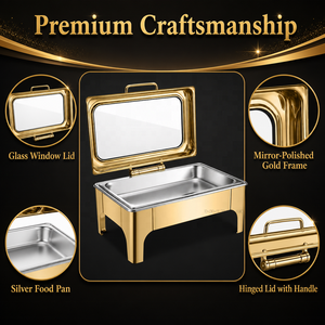 Scaldavivande in Acciaio Inox Dorato da 9L, Set Catering Moderno e Lussuoso, Set Buffet Dorato, Scaldavivande per Buffet - Product Image 3