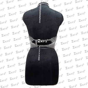 Haut à licou médiéval de conception unique Ren Fair Costume haut en cotte de mailles avec anneau en aluminium pour tenue Rave cadeau d'Halloween - Product Image 2