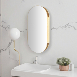 Hình bầu dục trượt phòng tắm Gương tủ phòng ngủ tường lưu trữ Tủ Gương tủ thuốc với khung gỗ đóng chậm - Product Image 3