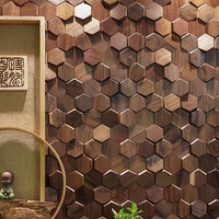 Heksagonal terang enam sudut Asia Tenggara hitam Walnut kayu Solid Wallboard mosaik Puzzle TV latar belakang dinding panel kayu