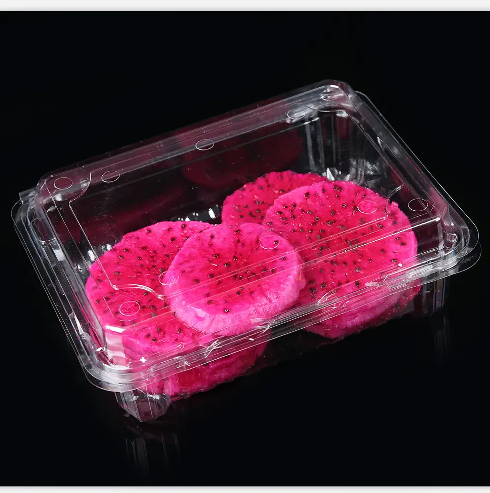Best-selling clear PET 6 holes disposable plastic hinged food packaging container