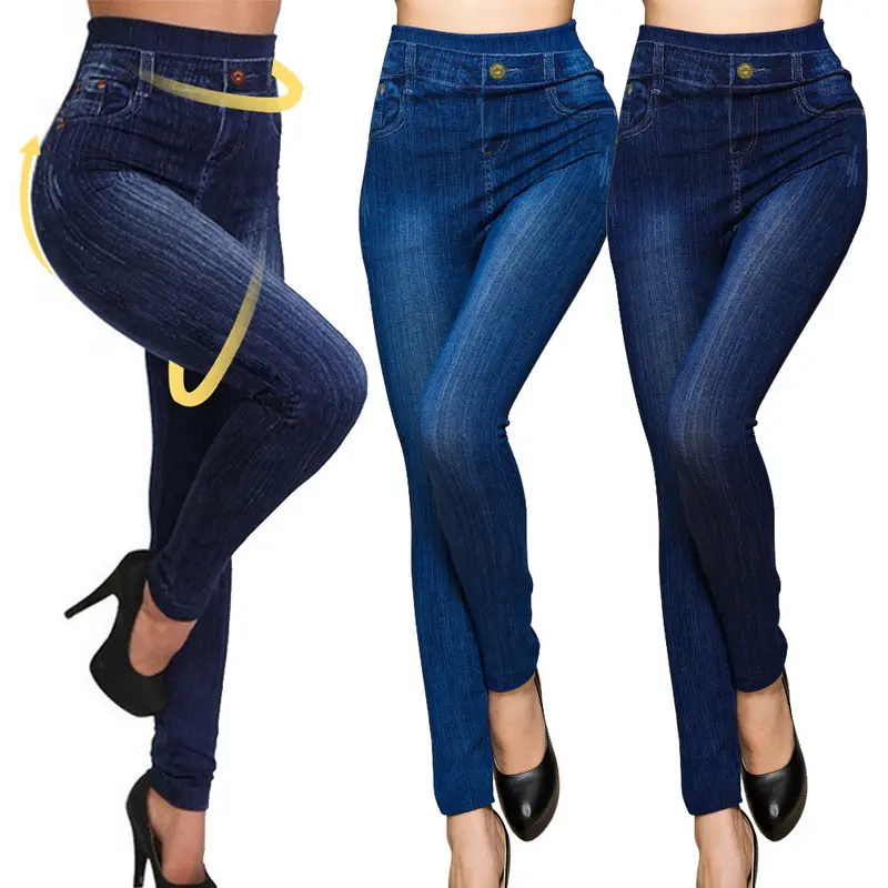 Women Pencil Pants High Waist Print Denim Pants Jeggings Pants Women's Slim fit Stretch Breathable Jeans Leggings