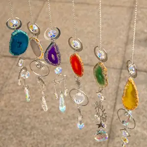 Natural Hanging Window Car Pendant Prism Ball Agate Slice Suncatcher Crystal Sun Catcher