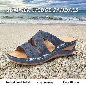 Nouvelles sandales compensées décontractées vintage pour femmes, style ouvert avec broderies en PU, parfaites pour l'été et la marche - Product Image 3