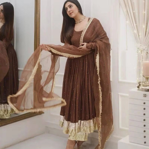 Elegante tradicional Micro algodón pesado Faux Georgette indio pakistaní listo para usar colección de ropa de fiesta vestido de trabajo Moti completo - Product Image 1