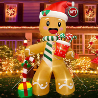 Omino di Pan di Zenzero con Cappello da Babbo Natale, Luci LED, Alto 2,4 Metri, Scatola Regalo Gonfiabile Marrone, Decorazione Natalizia da Giardino