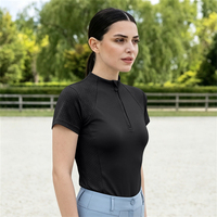 Chemise d'équitation à manches courtes avec fermeture éclair, tissu en nylon doux et respirant, vêtements de sport équestre pour femme, couche de base