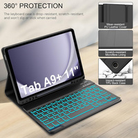 Casing Keyboard Nirkabel dengan Lampu Latar 7 Warna Magnetik, Penutup Keyboard Lepas Pasang, Folio Pelindung Tipis untuk Tablet 11 inci