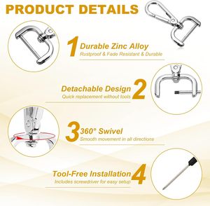 YELARXI Mousquetons pivotants, mousquetons à ressort détachables avec vis, anneaux en D, crochets à griffes avec tournevis, adaptés pour cordons, sacs et articles en cuir - Product Image 3