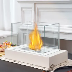 白色方形玻璃生物乙醇壁炉便携式桌面火灾燃烧器家居装饰