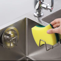Étagère murale de rangement pour cuisine en acier inoxydable, support d'évier avec crochets pour éponge, savon et couvercles de casseroles, design peu encombrant