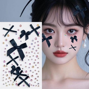 3D Black Bow Tattoo Stickers Waterproof Rhinestone <b>Gem</b> <b>Face</b> Decals for <b>Festival</b> Party Balletcore DIY Ribbon Tattoo Sheets - Product Image 1