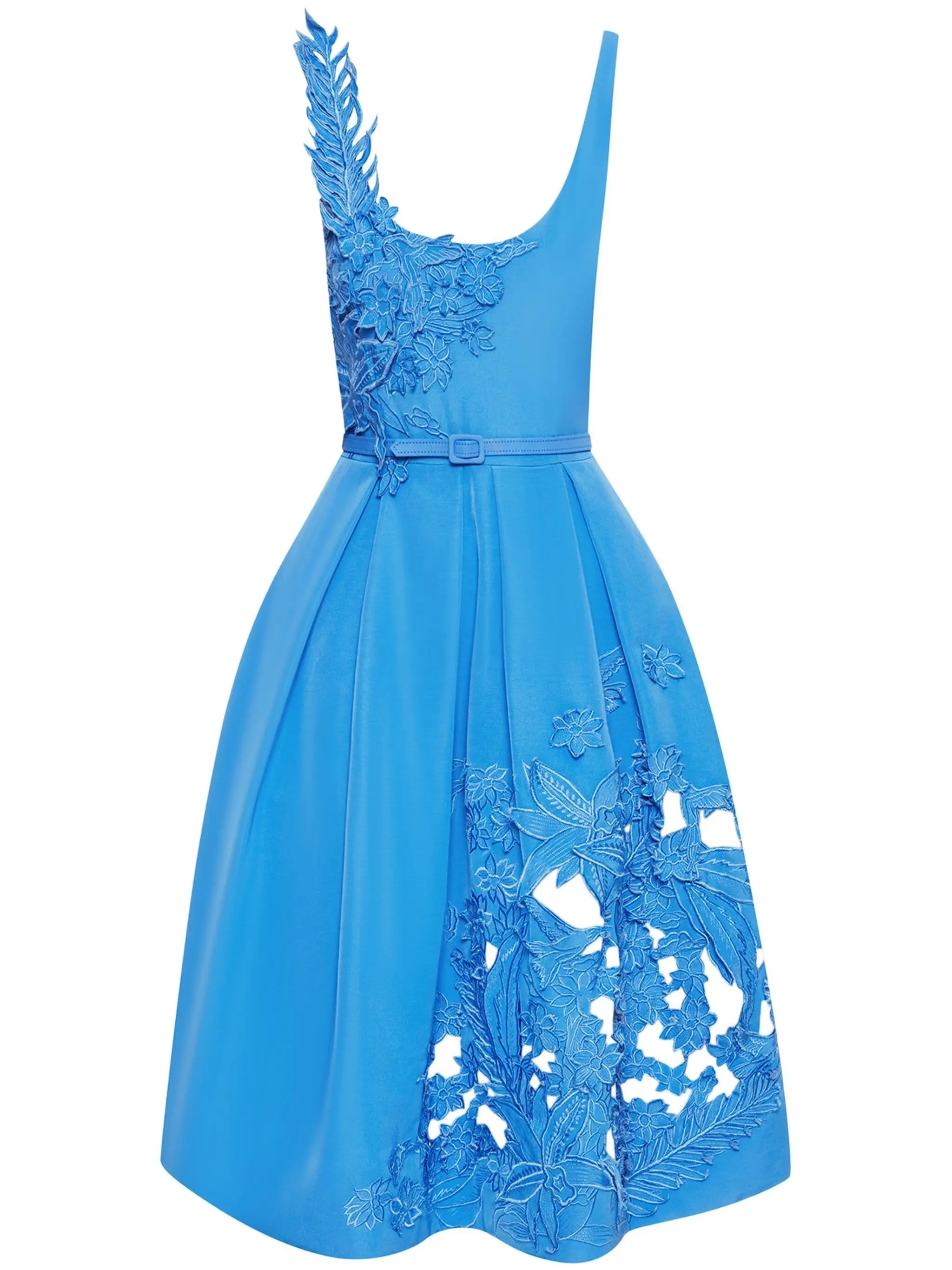 Женское вечернее платье средней длины с широким плечевым ремнем и круглым вырезом с цветочной вышивкой на заказ